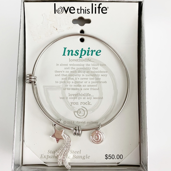 LOVE THIS LIFE Bracelet Expandable Inspire CZ Charm Stainless Steel - Picture 2 of 3